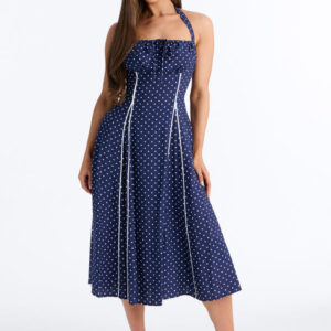 Polka Dot Linen Midi Dress