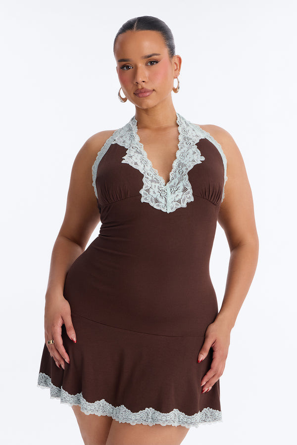 Lace Trim Halter Dress